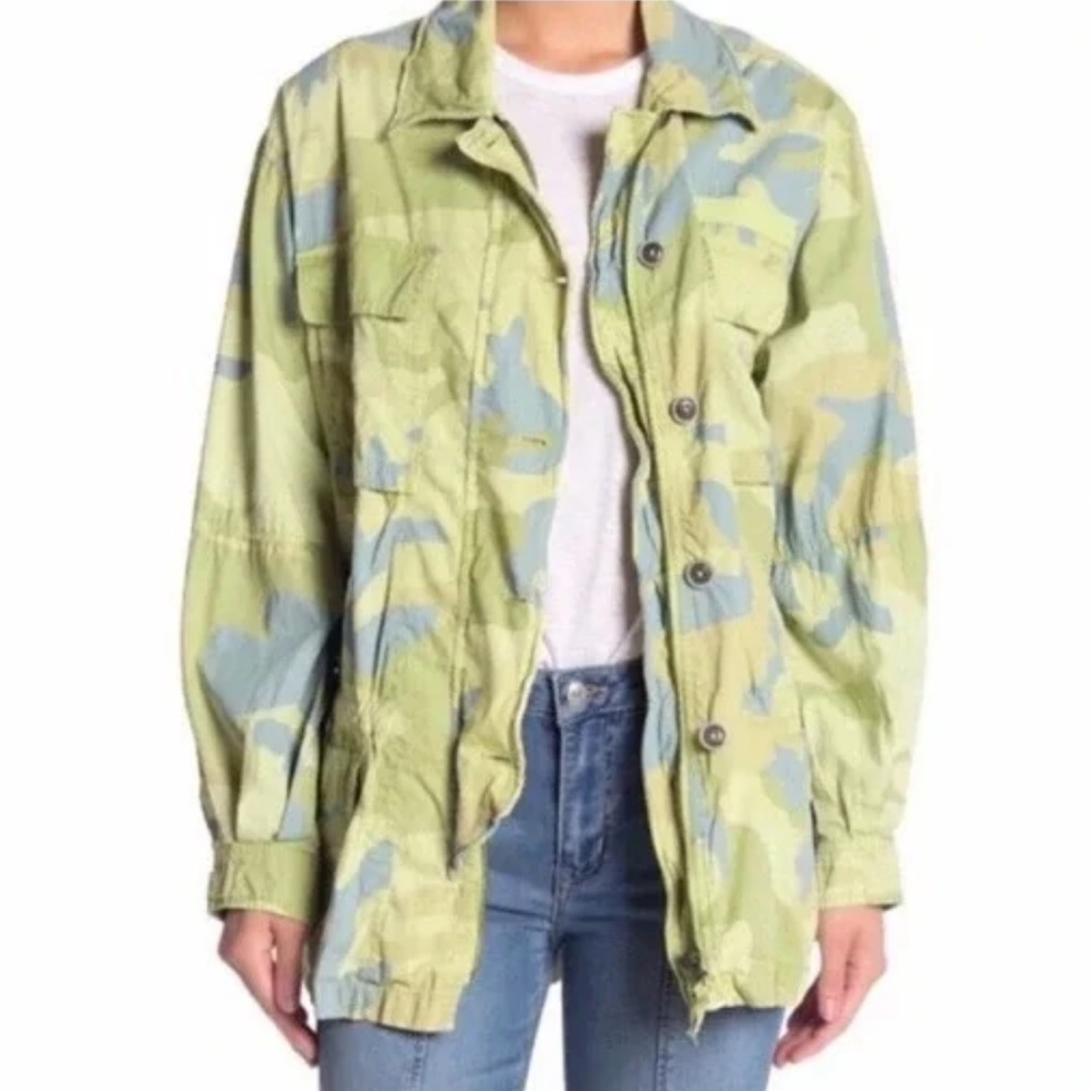 Free People Camo Green and Blue Field Military Jacket Light Size Medium - Picture 2 of 9